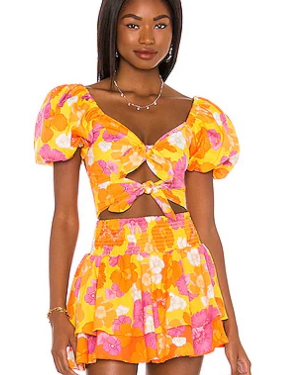 REVOLVE Tops - REVOLVE Yellow and Pink Floral Set
